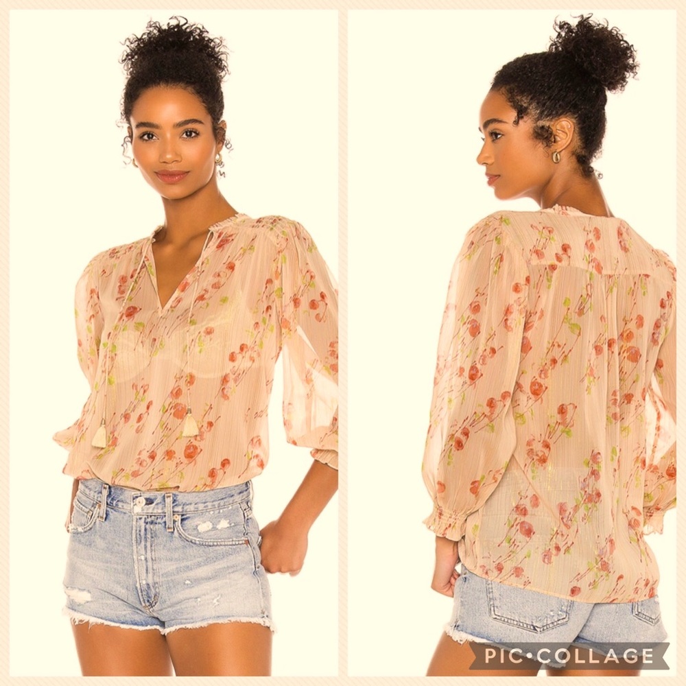 PAIGE Indira Metallic Sheer Blouse in AfterGlow SizeXS NWT 🧡